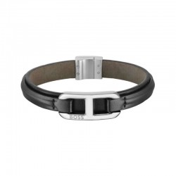 Bracelet Boss Kode cuir noir et acier argenté | 1580783M