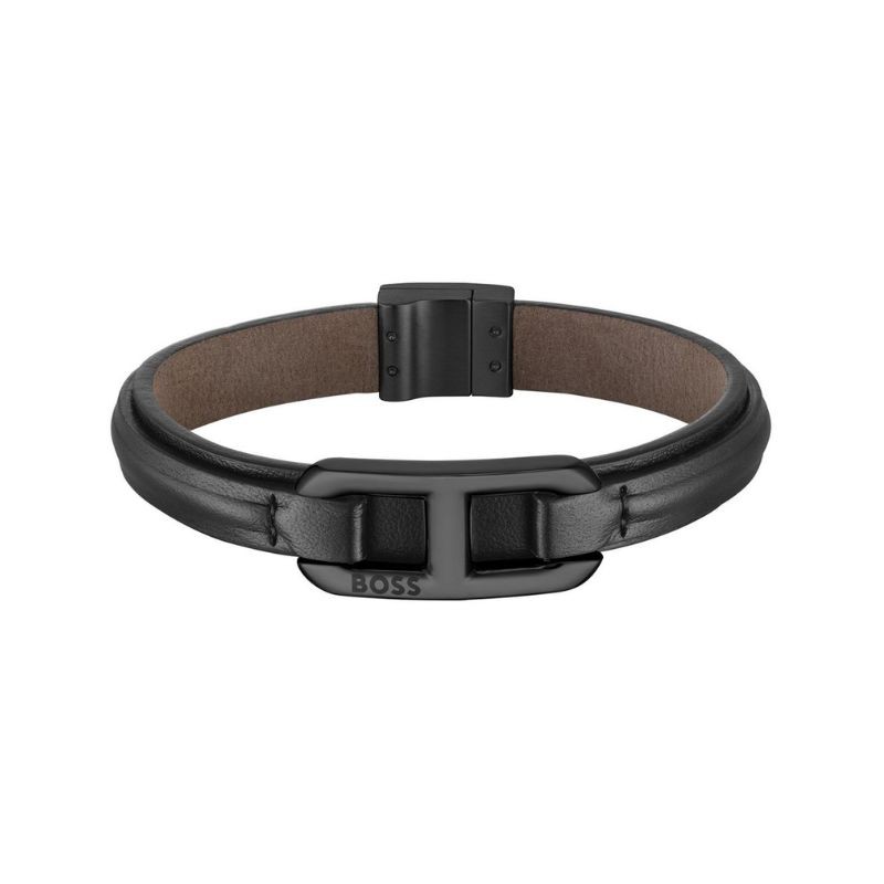 Bracelet Boss Kode Cuir et Acier Noir | 1580784M